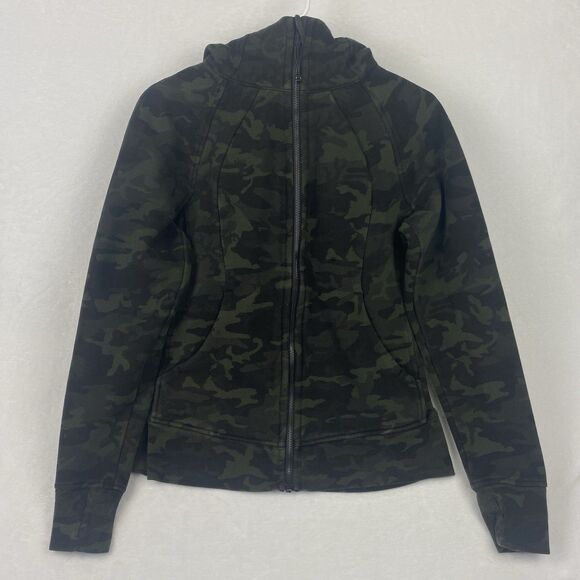 Lululemon Scuba Zip Up Sweater Womens 8 Green Camouflage Hooded Sweatshirt - Picture 2 of 10